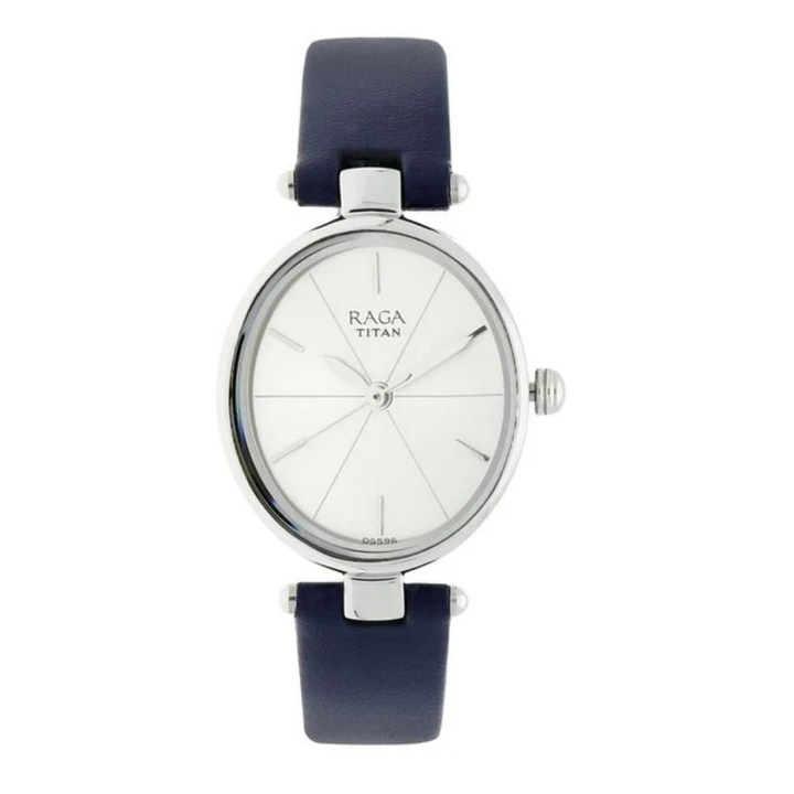 Titan Raga Viva | Minimalist Silver Analog Watch with Sleek Designer Leather Band