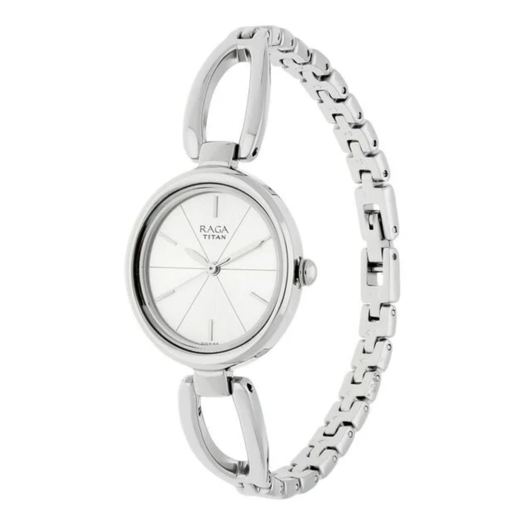 Titan Raga Viva | Sleek Silver Analog Watch featuring a Slender Mesh-Link Strap