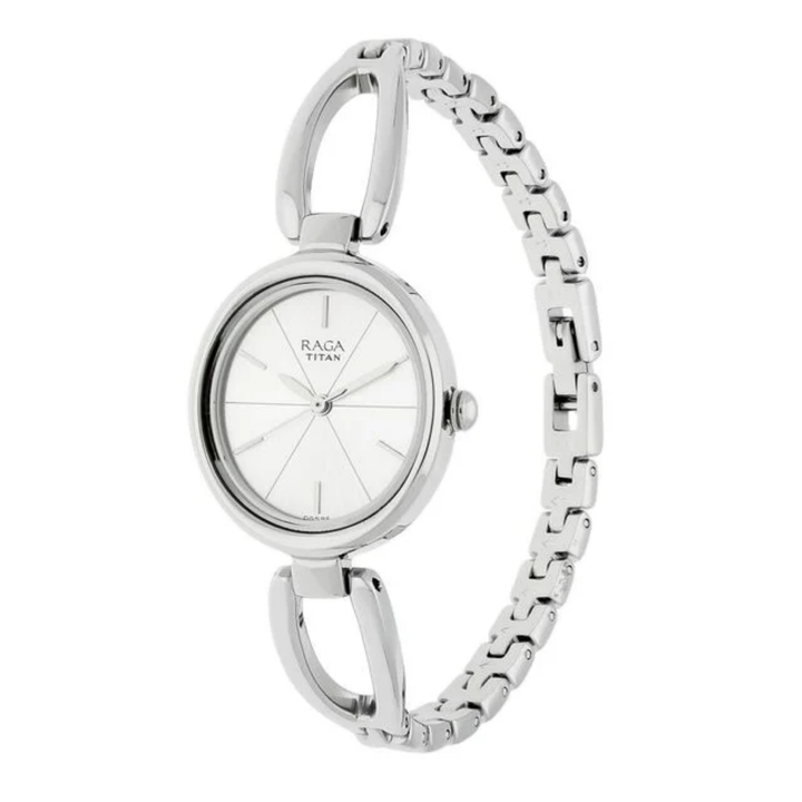 Titan Raga Viva | Sleek Silver Analog Watch featuring a Slender Mesh-Link Strap