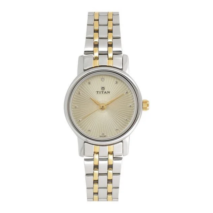 Titan Women's Analog Watch - Champagne Dial - Gold Stainless Steel Strap