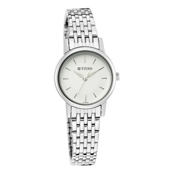 Titan Classic: Silver Sunray Dial Watch with Polished Stainless Steel Link Bracelet