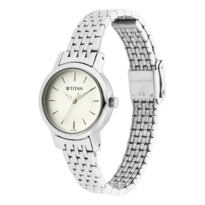 Titan Classic: Silver Sunray Dial Watch with Polished Stainless Steel Link Bracelet