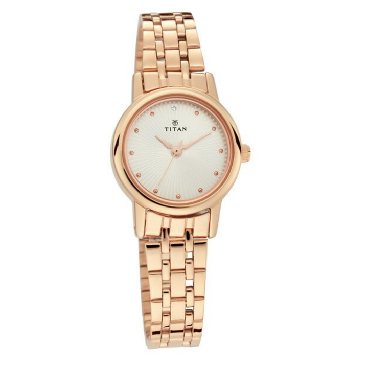 Titan Classic: Silver Sunray Dial Watch with Polished Rose Gold Stainless Steel Bracelet