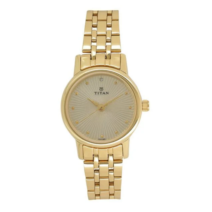 Titan Essentials | All-Gold Tonal Round Analog Watch for Professional Elegance
