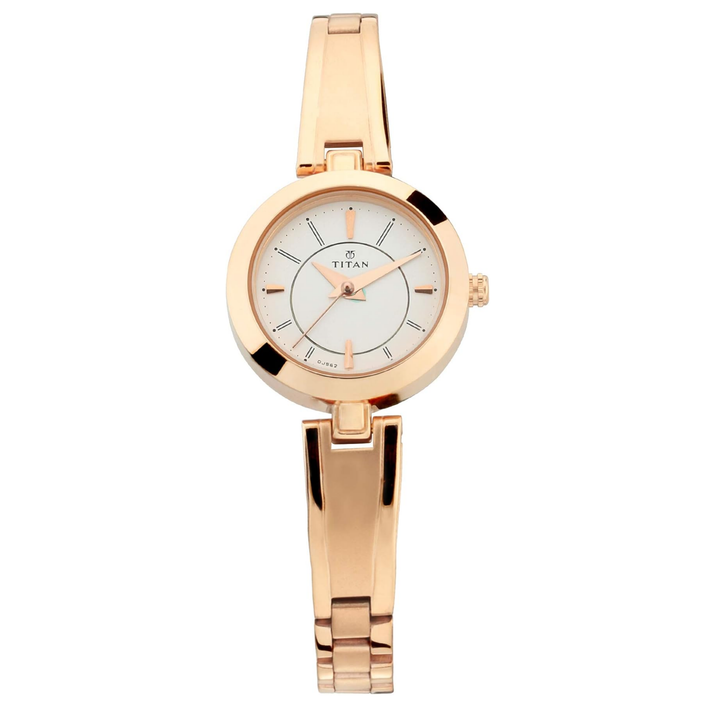 Titan Essentials | Blush Gold &amp; Silver Tonal Watch with Minimalist Analog Face
