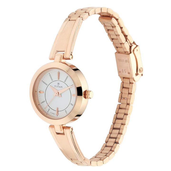 Titan Essentials | Blush Gold &amp; Silver Tonal Watch with Minimalist Analog Face