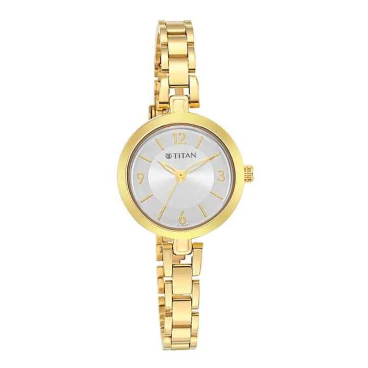 Titan Lagan: Minimalist Silver Sunray Watch with Polished Mesh-Link Strap