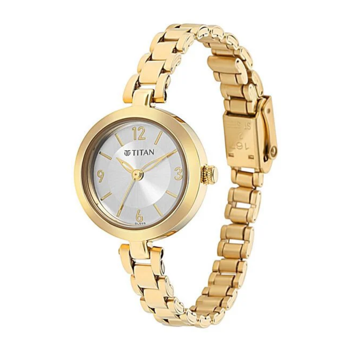 Titan Lagan: Minimalist Silver Sunray Watch with Polished Mesh-Link Strap