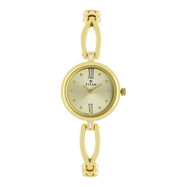 Titan Women's Analog Watch - Champagne Gold Dial - Gold Stainless Steel Metal Strap