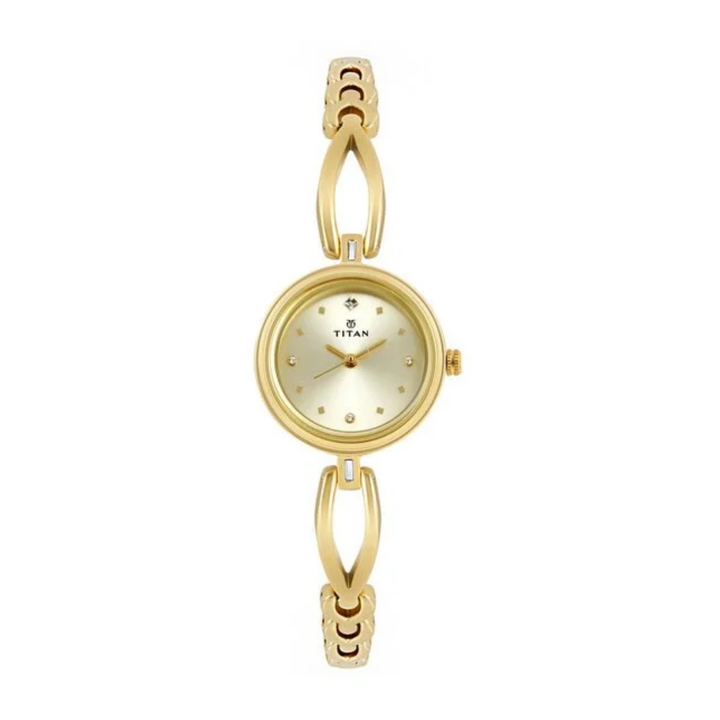 Titan Classic: Champagne Sunray Dial Watch with Polished Gold-Tone Bracelet