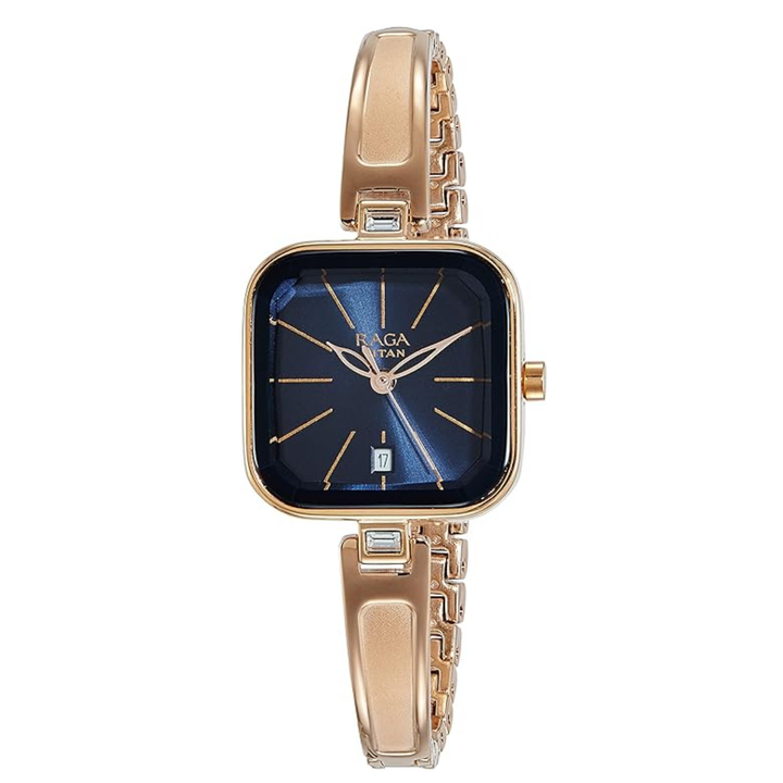 Titan Raga Viva Trendsetter | Deep Azure Dial &amp; Rose Gold Polished Link Bracelet