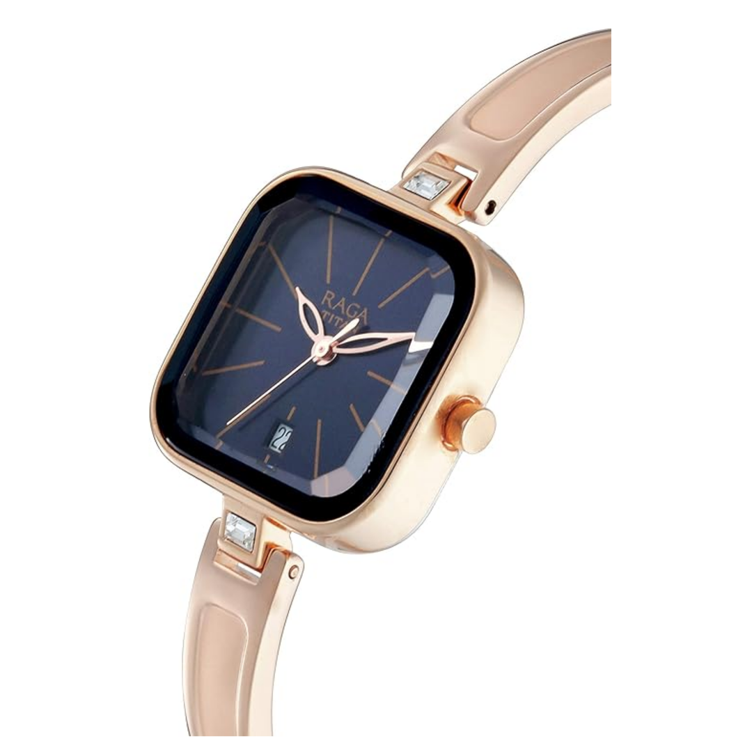 Titan Raga Viva Trendsetter | Deep Azure Dial &amp; Rose Gold Polished Link Bracelet