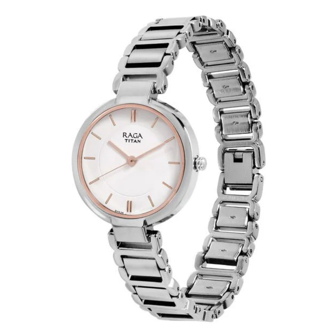 Titan Raga Viva Trendsetter | Minimalist White Analog Watch with Date Display