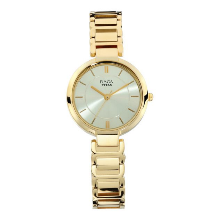 Titan Raga Viva Trendsetter | All-Gold Tonal Analog Watch with Integrated Dat
