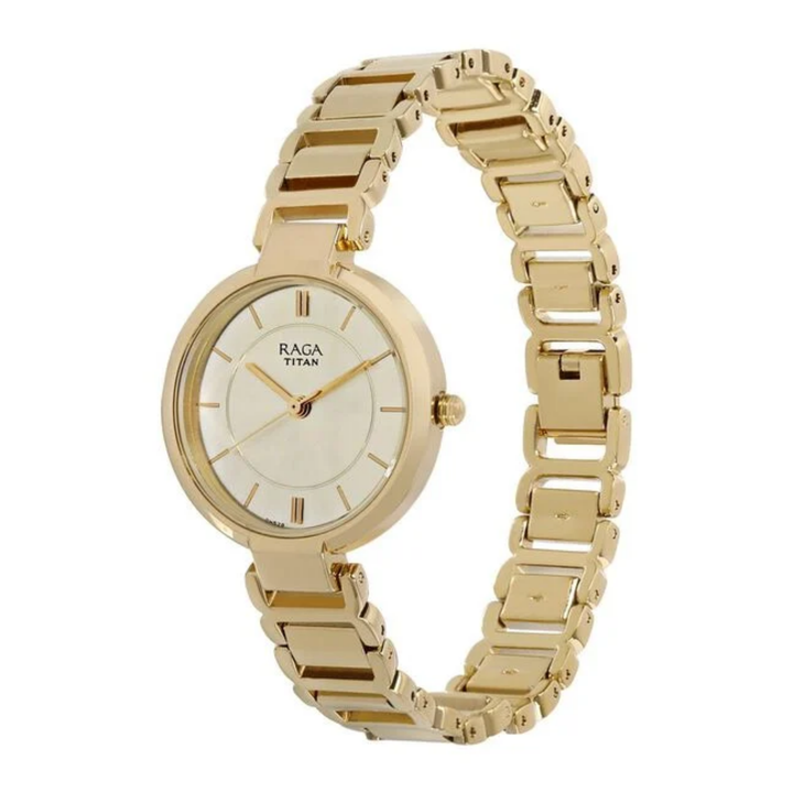 Titan Raga Viva Trendsetter | All-Gold Tonal Analog Watch with Integrated Dat