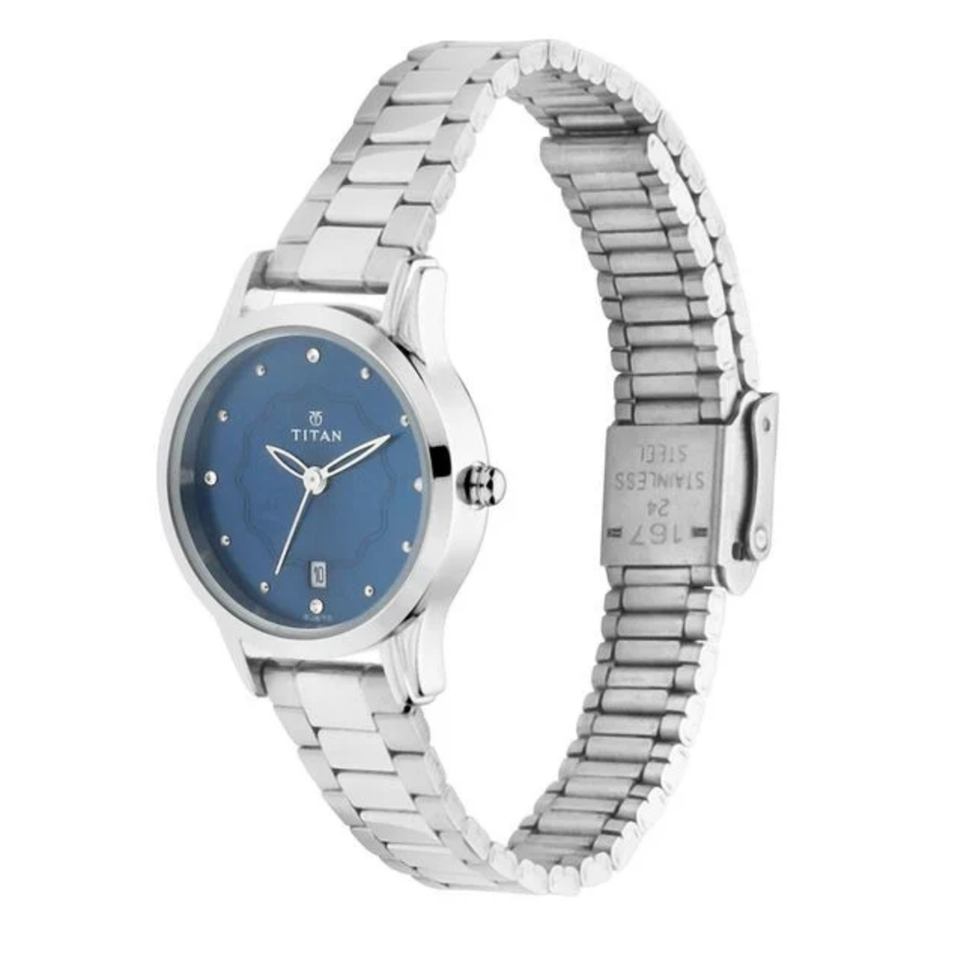 Titan Women’s Celestial Blue Analog Watch | Stainless Steel Date Display