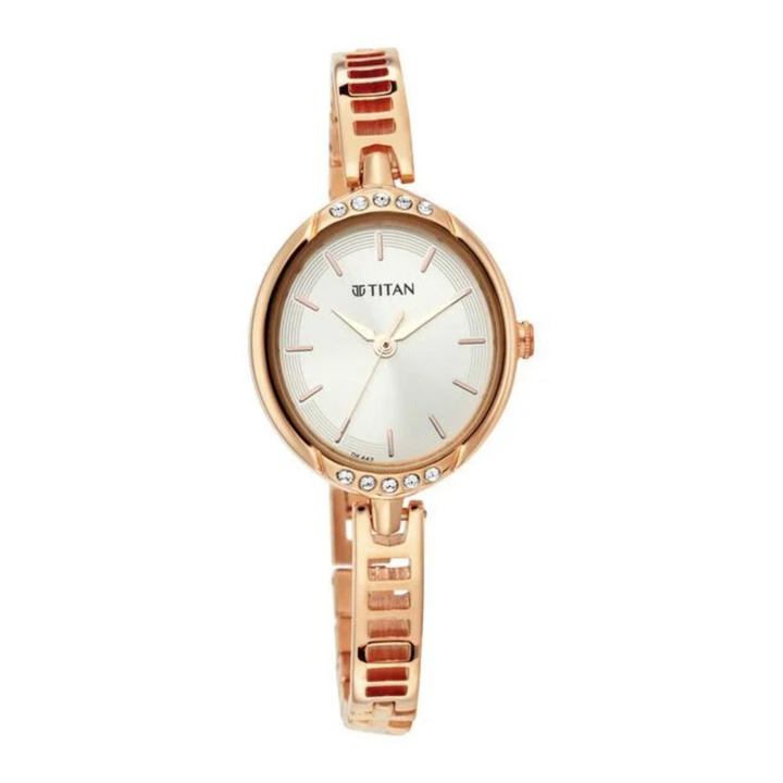 Titan Raga Viva: Minimalist Silver Sunray Watch with Integrated Date &amp; Mesh Bracelet