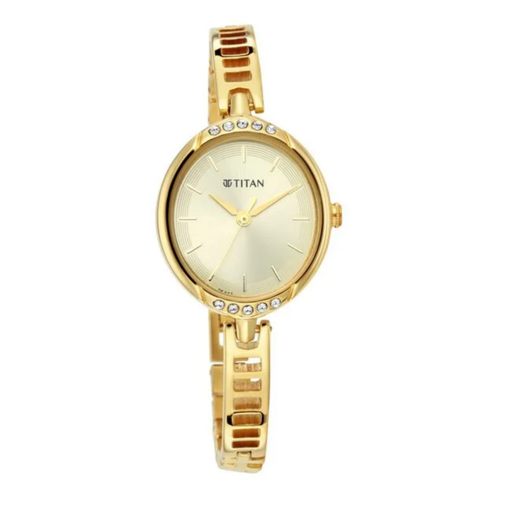 Titan Raga Viva: Champagne Gold Sunray Watch with Polished Link Bracelet