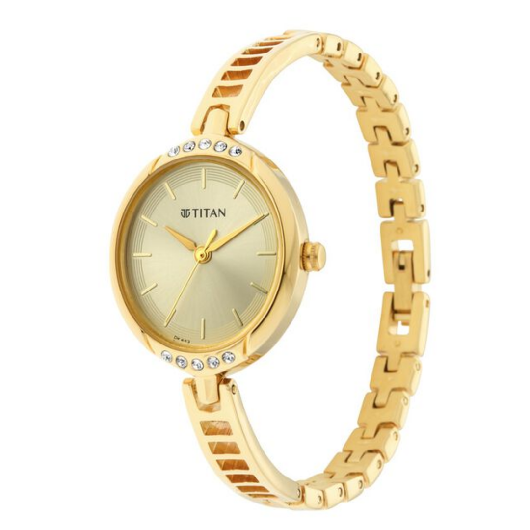 Titan Raga Viva: Champagne Gold Sunray Watch with Polished Link Bracelet