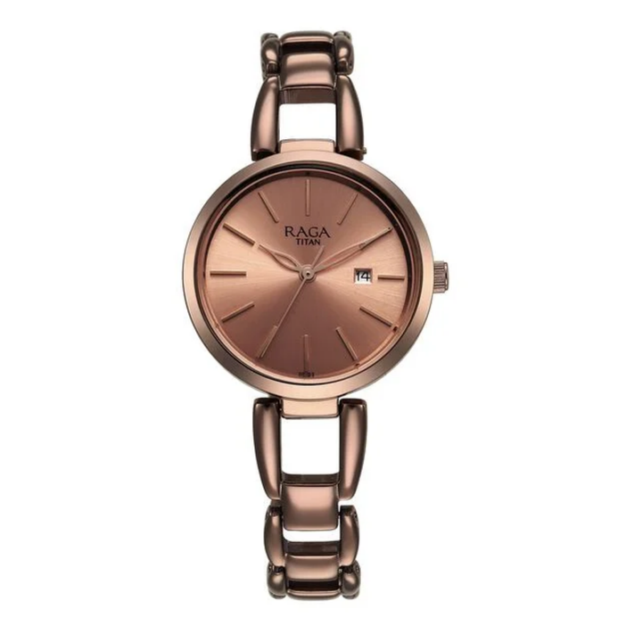 Titan Raga Viva: Chocolate Brown &amp; Rose Gold Watch with Sunray Date Dial