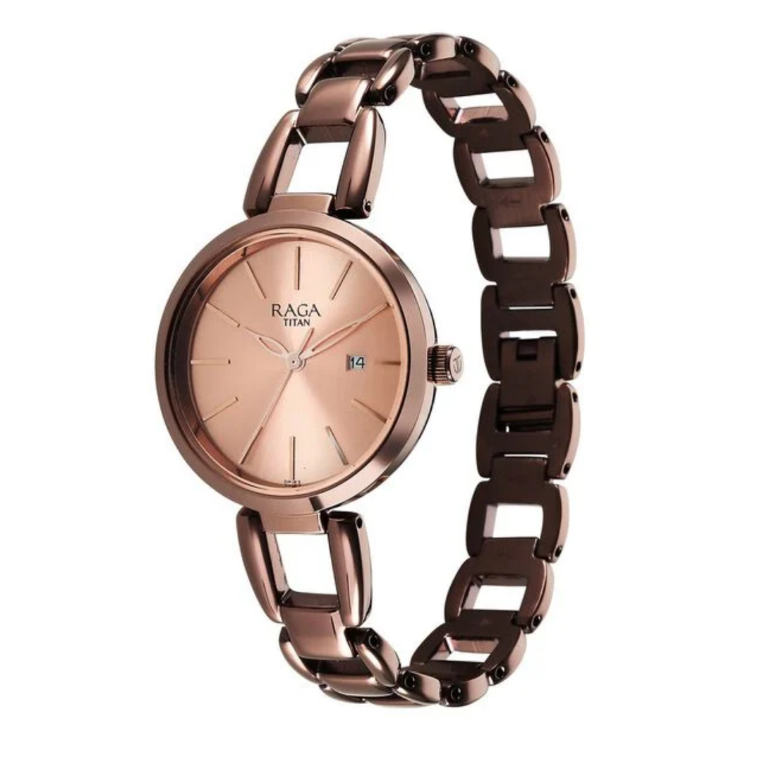 Titan Raga Viva: Chocolate Brown &amp; Rose Gold Watch with Sunray Date Dial