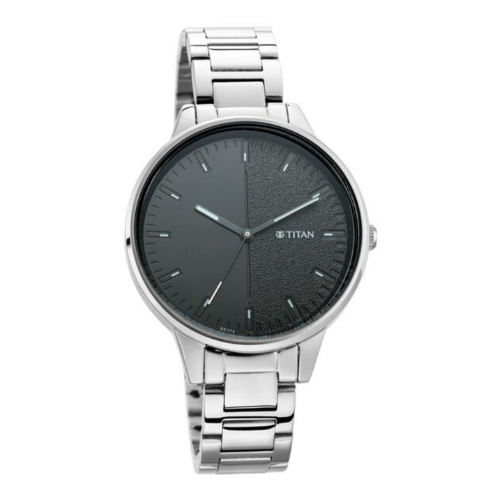 Titan Svelte: Black Gradient Sunray Dial with Polished Onyx Metal Bracelet