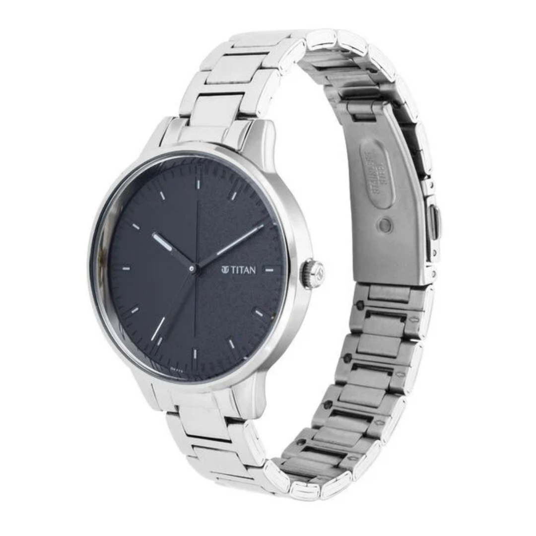 Titan Svelte: Black Gradient Sunray Dial with Polished Onyx Metal Bracelet