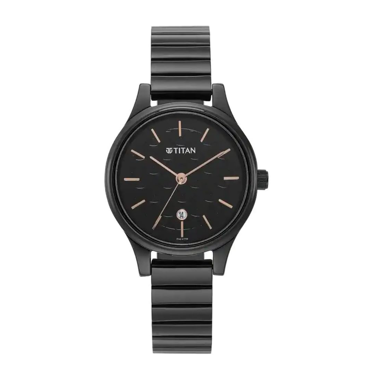 Titan Karishma Noir Edition: Classic Black Round Metal Timepiece