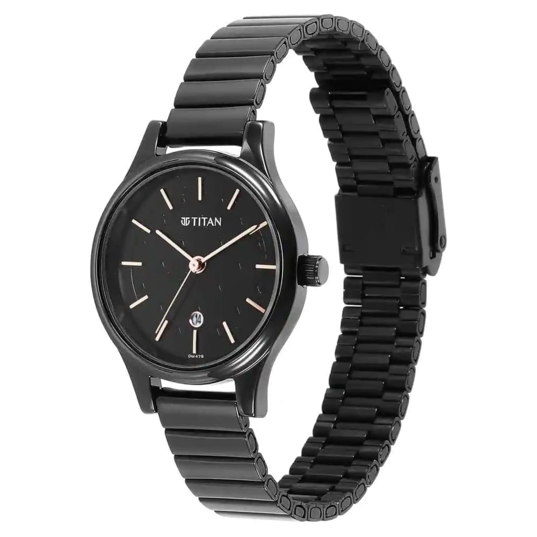 Titan Karishma Noir Edition: Classic Black Round Metal Timepiece