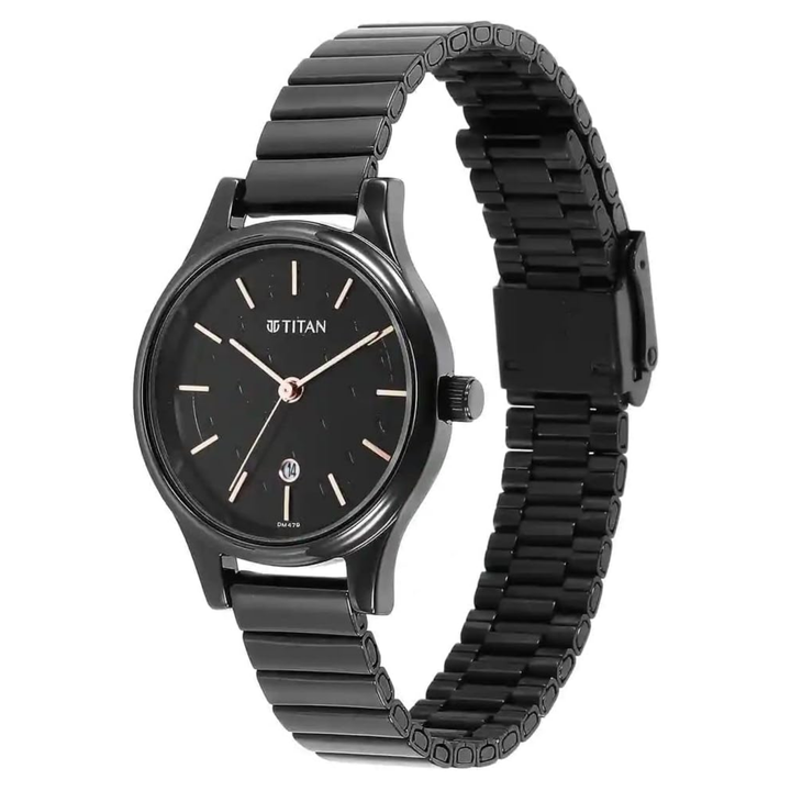 Titan Karishma Noir Edition: Classic Black Round Metal Timepiece