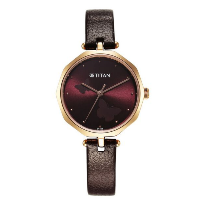 Women's Titan Karishma: Bold Maroon Dial Classic Leather Edition