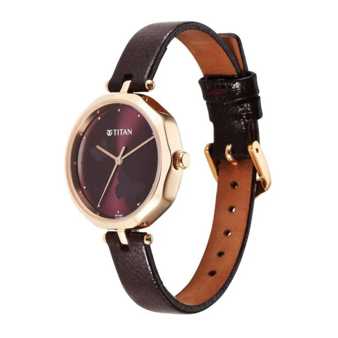 Women's Titan Karishma: Bold Maroon Dial Classic Leather Edition