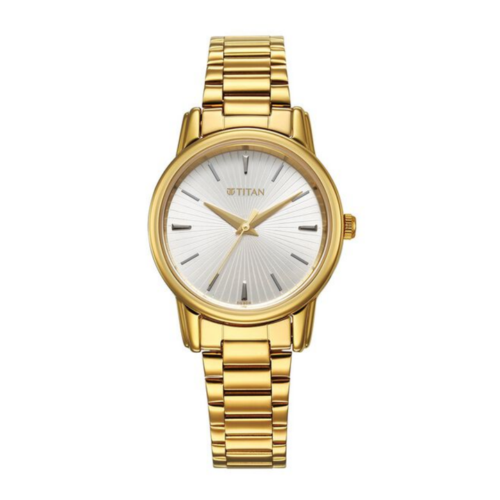Titan Karishma Quartz Analog Watch (Silver Dial / Gold SS Strap) for Women