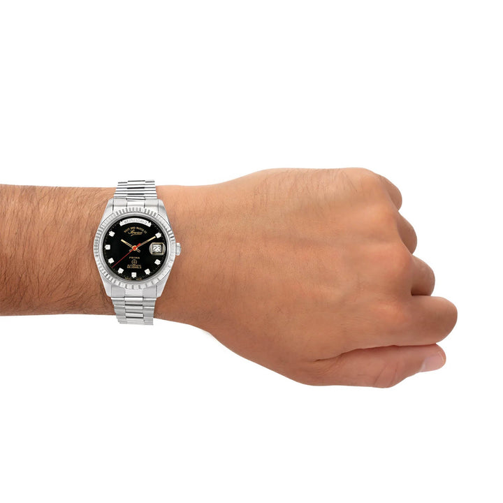 West End Men's Silver Tone Case Black Dial Automatic Watch