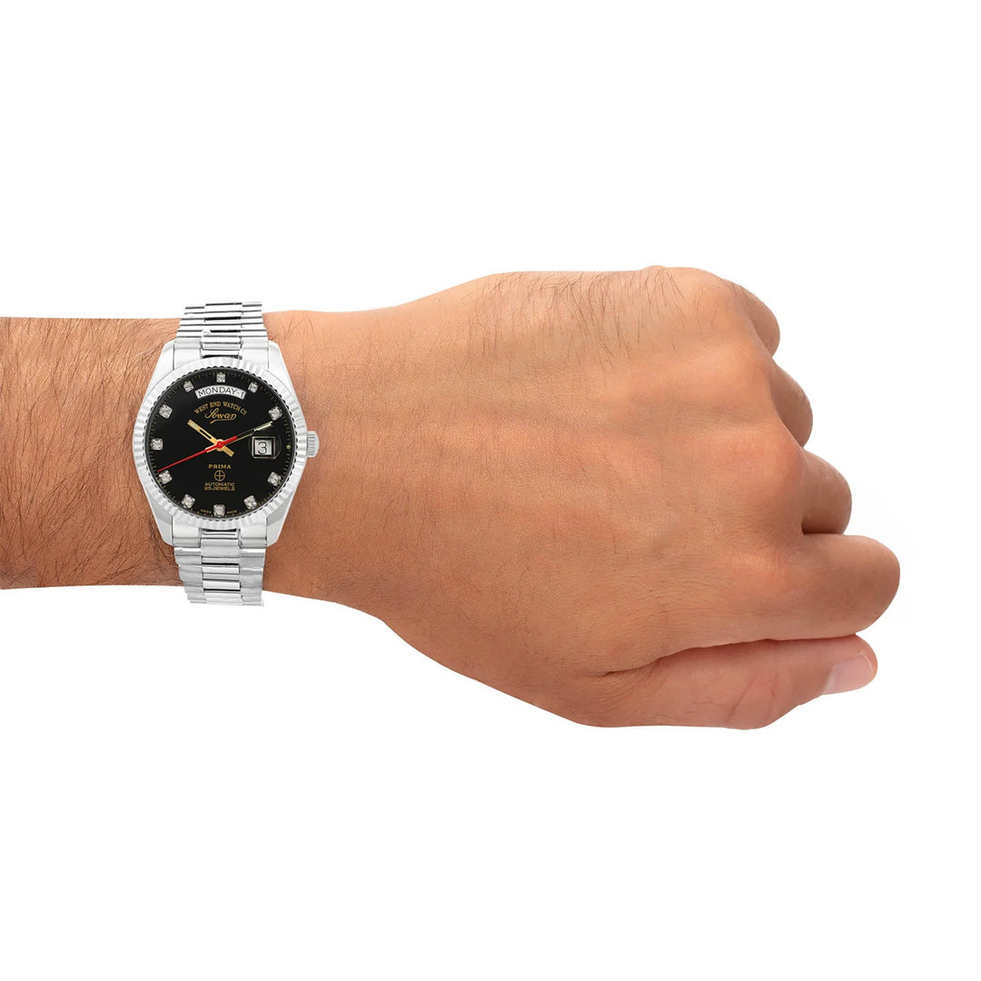 West End Men's Silver Tone Case Black Dial Automatic Watch