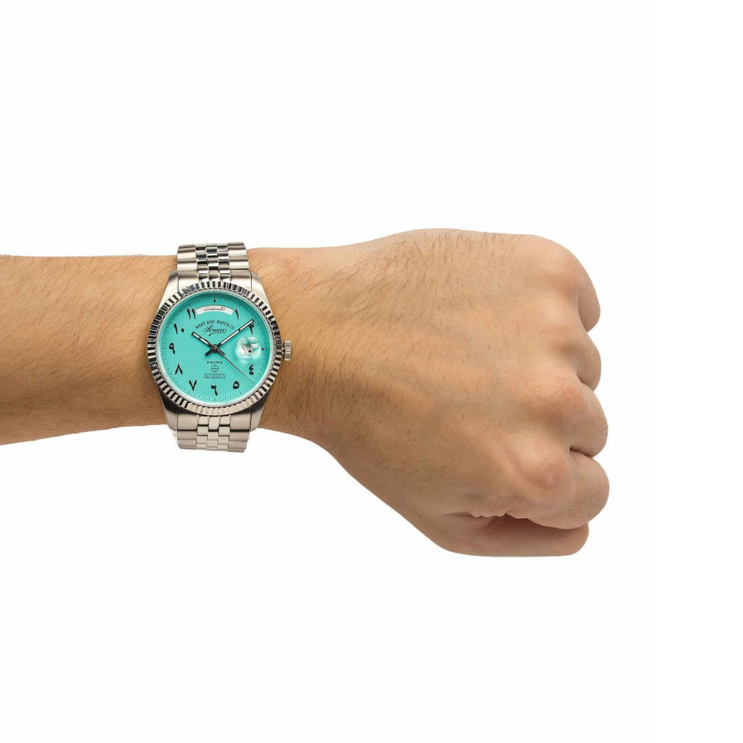West End Men's Silver Tone Case Turquoise Arabic Dial Automatic Watch