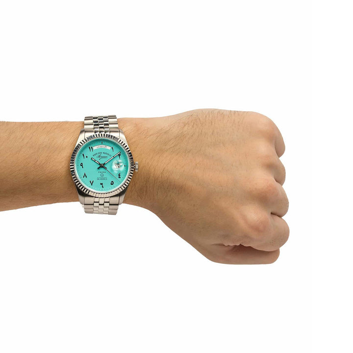 West End Men's Silver Tone Case Turquoise Arabic Dial Automatic Watch