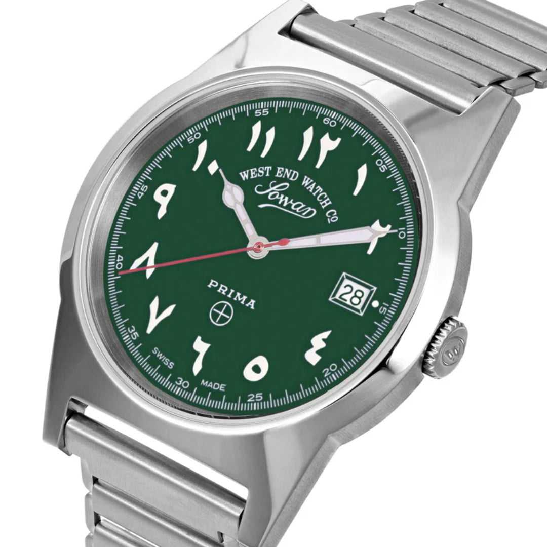 West End Souq Collection 38mm Stainless Steel Quartz Watch Green Dial with Arabic Numerals