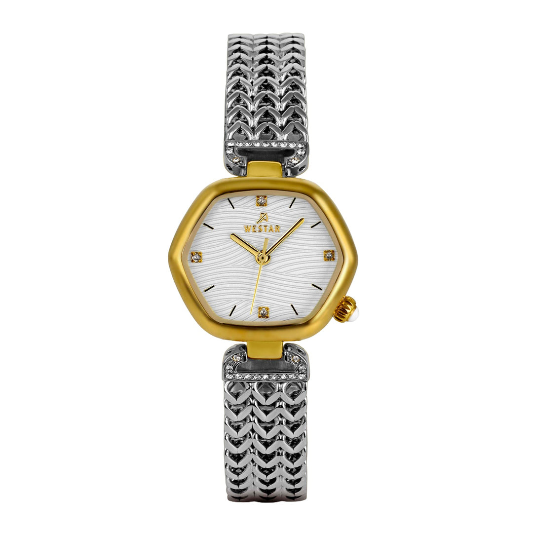 Westar Gold and silver watch with a white face on a white background