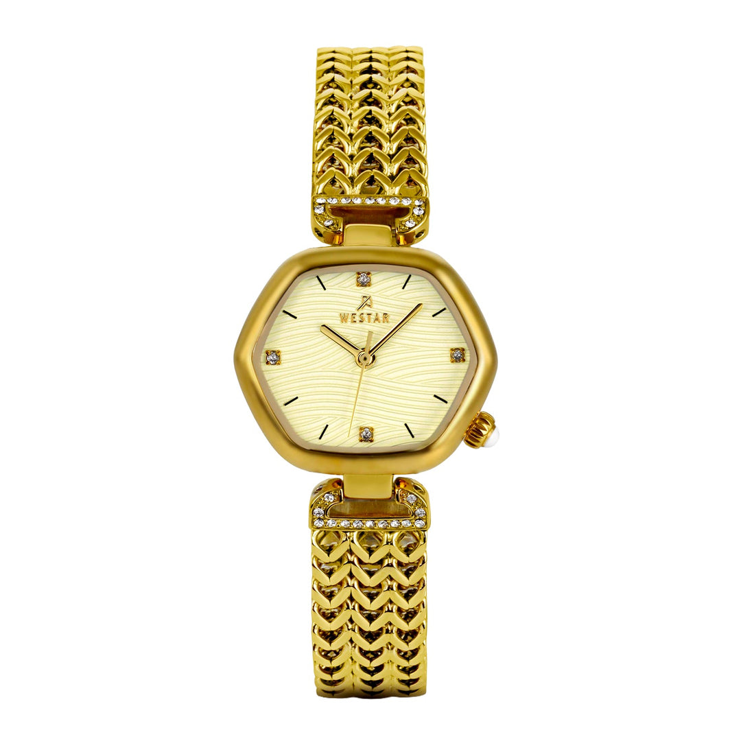 Westar Gold wristwatch with a decorative band on a white background