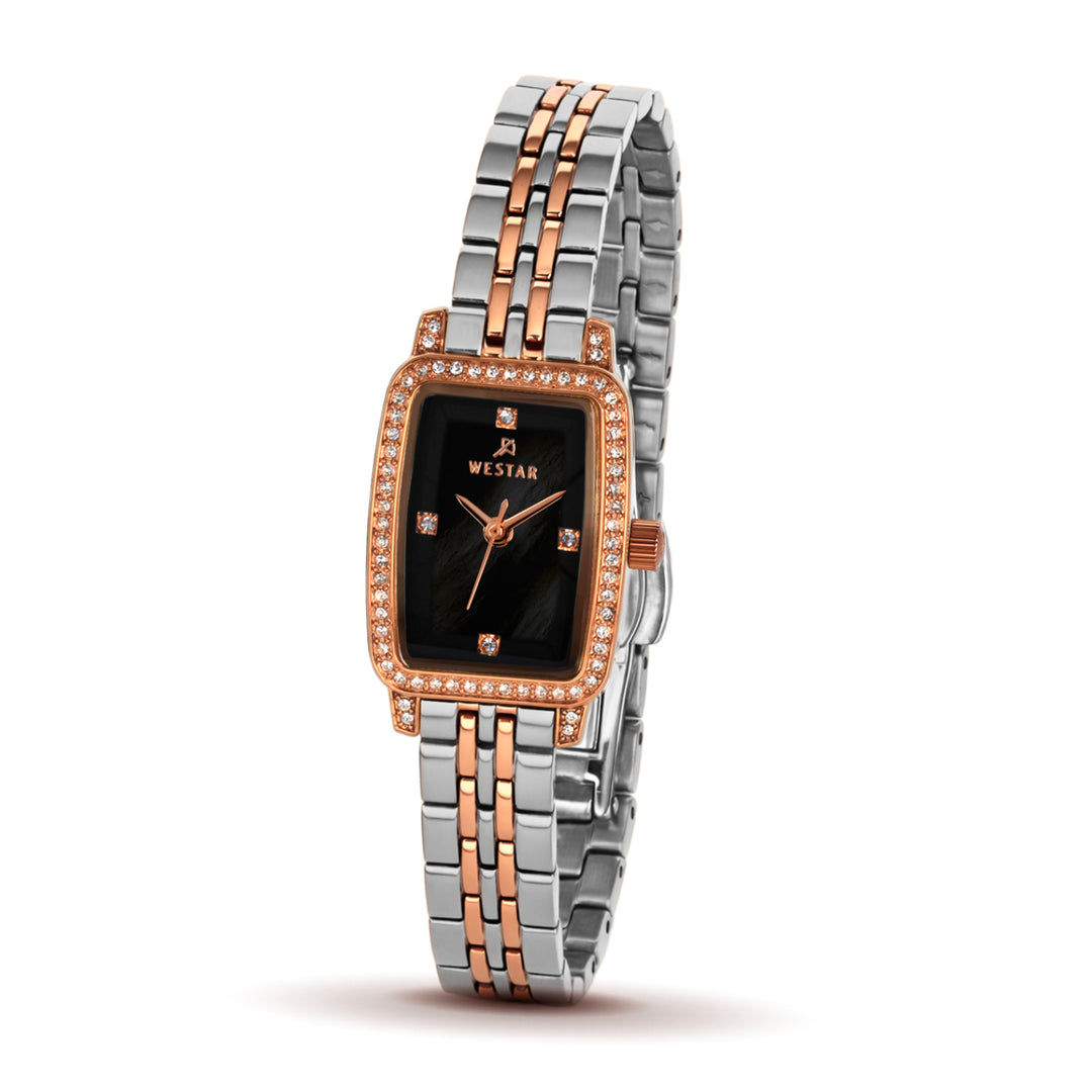 Westar Ornate Ladies Mop Black Dial 19x25 mm Quartz Watch