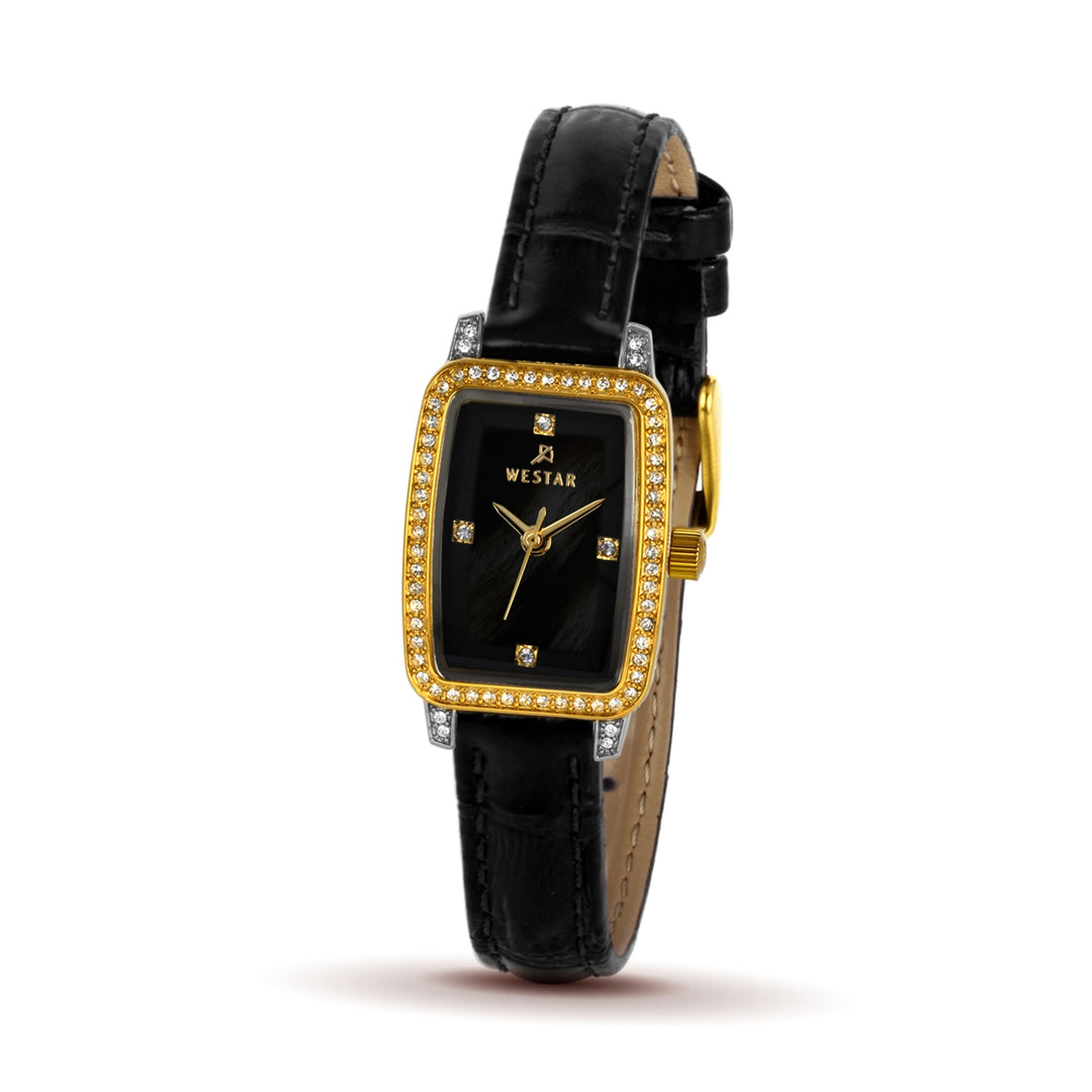 Westar Ornate Ladies Mop Black Dial 19x25 mm Quartz Watch